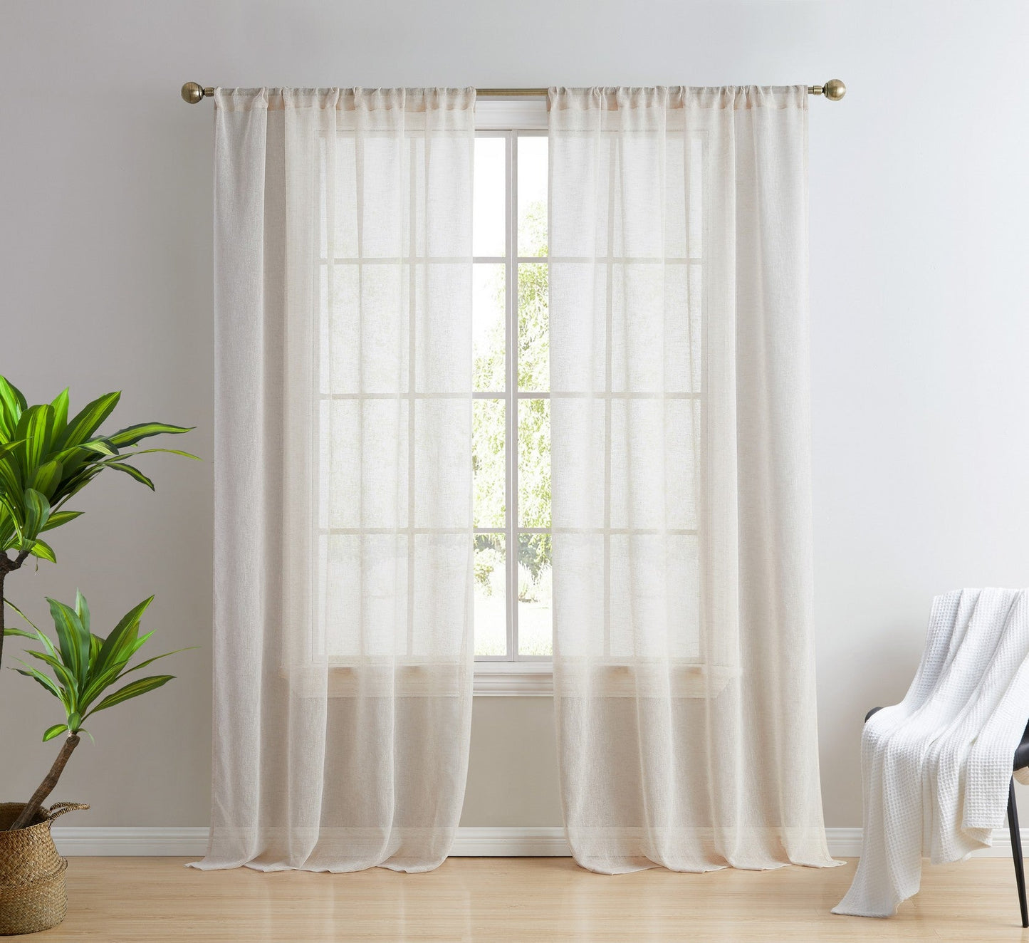 Penelope Faux Linen Sheer Curtain Panels