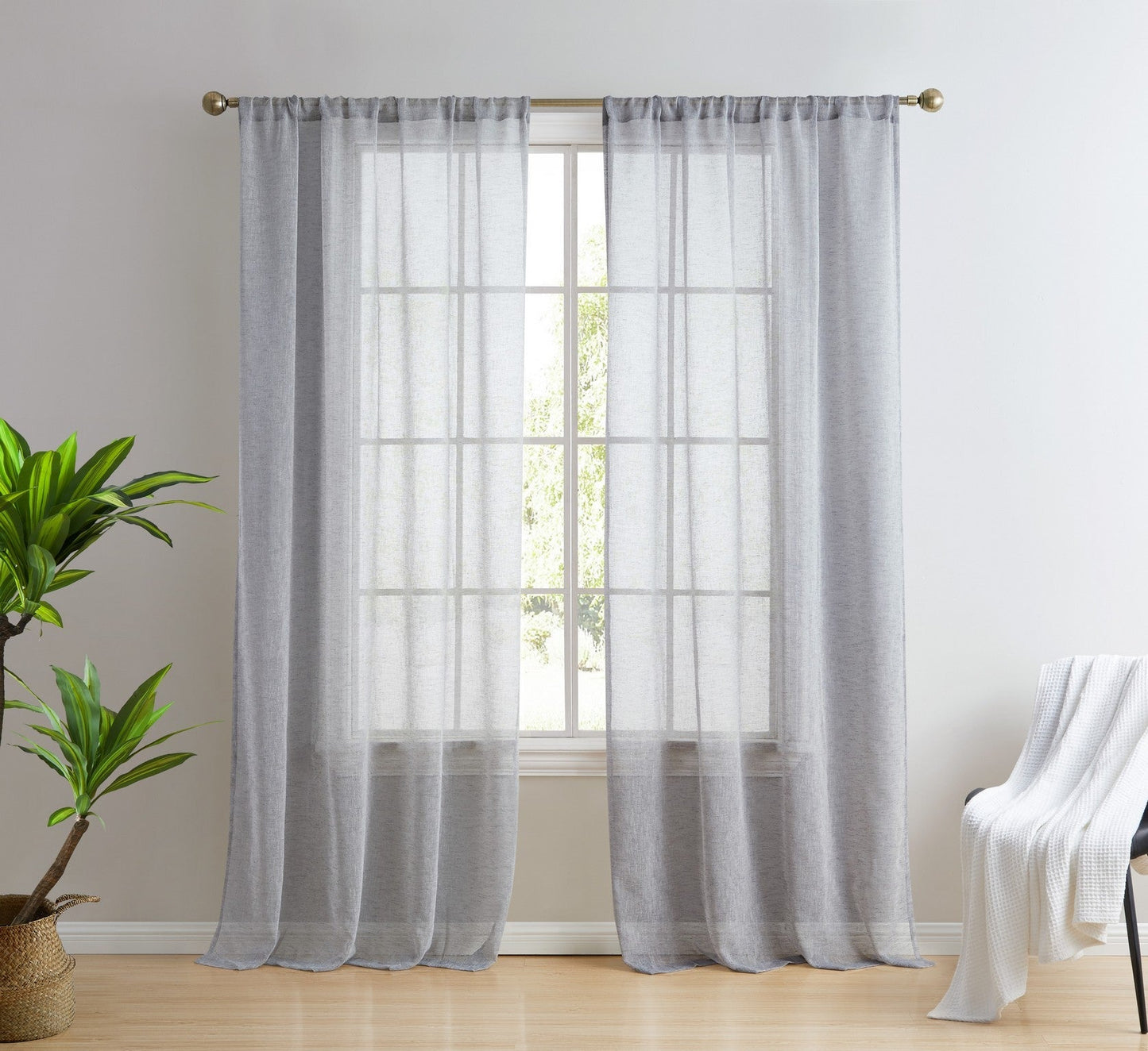 Penelope Faux Linen Sheer Curtain Panels