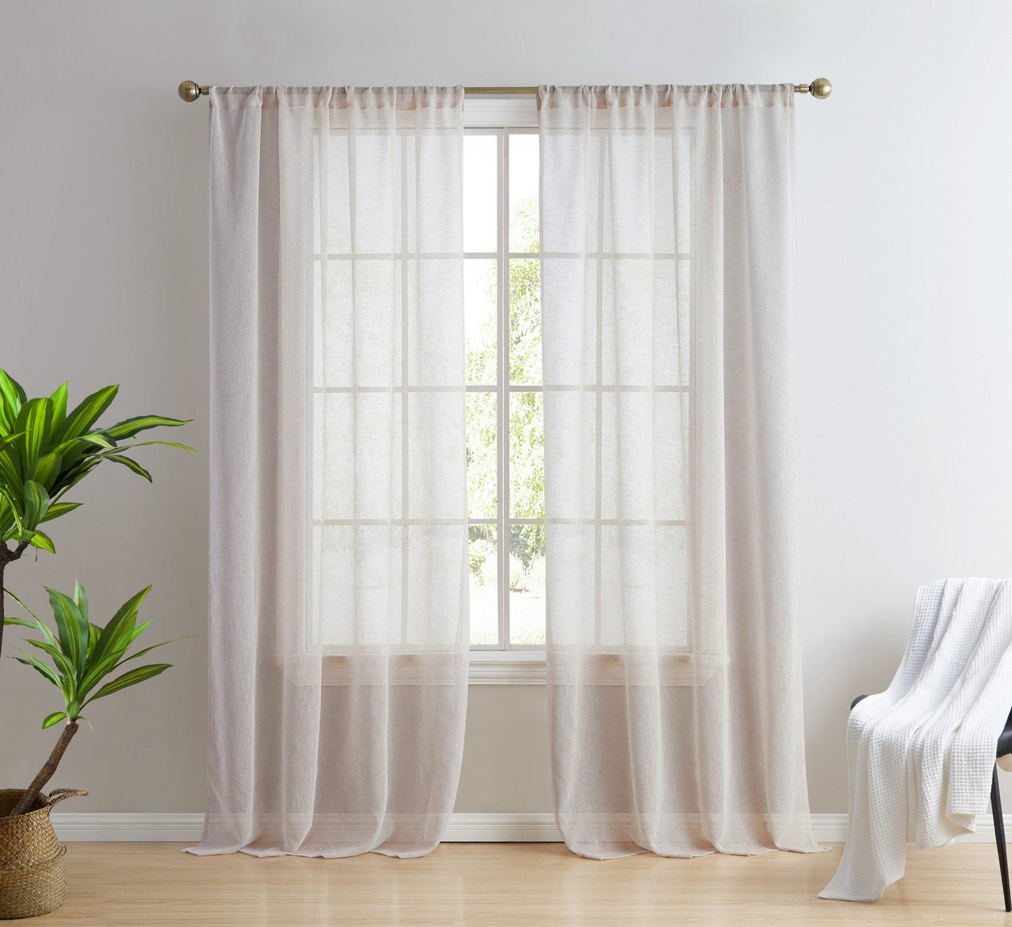 Penelope Faux Linen Sheer Curtain Panels