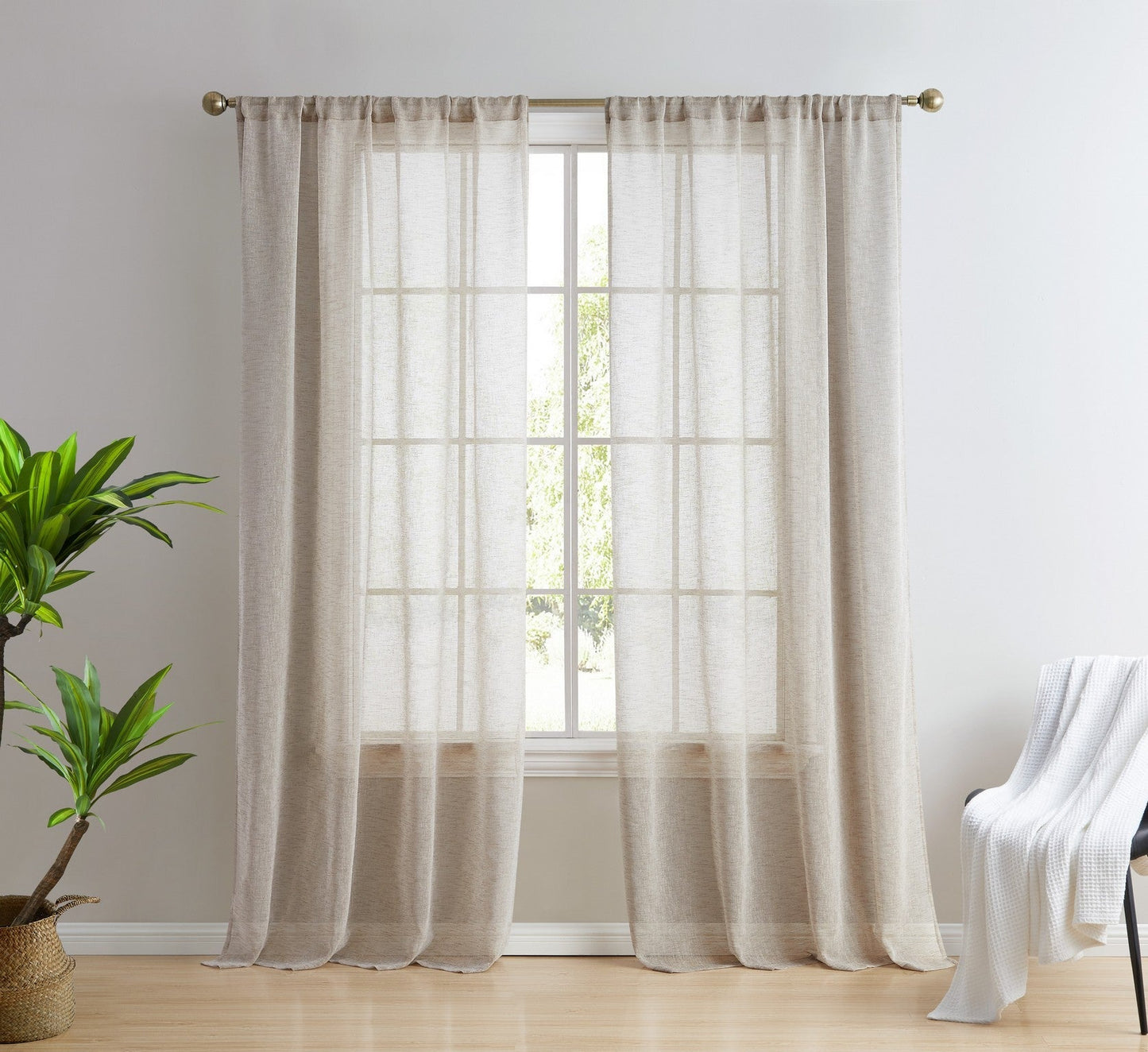 Penelope Faux Linen Sheer Curtain Panels