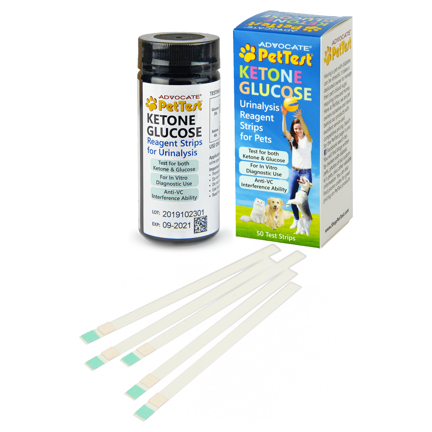 PetTest Urine Test Strips Ketone Glucose Strips for Dogs and Cats (50 count)