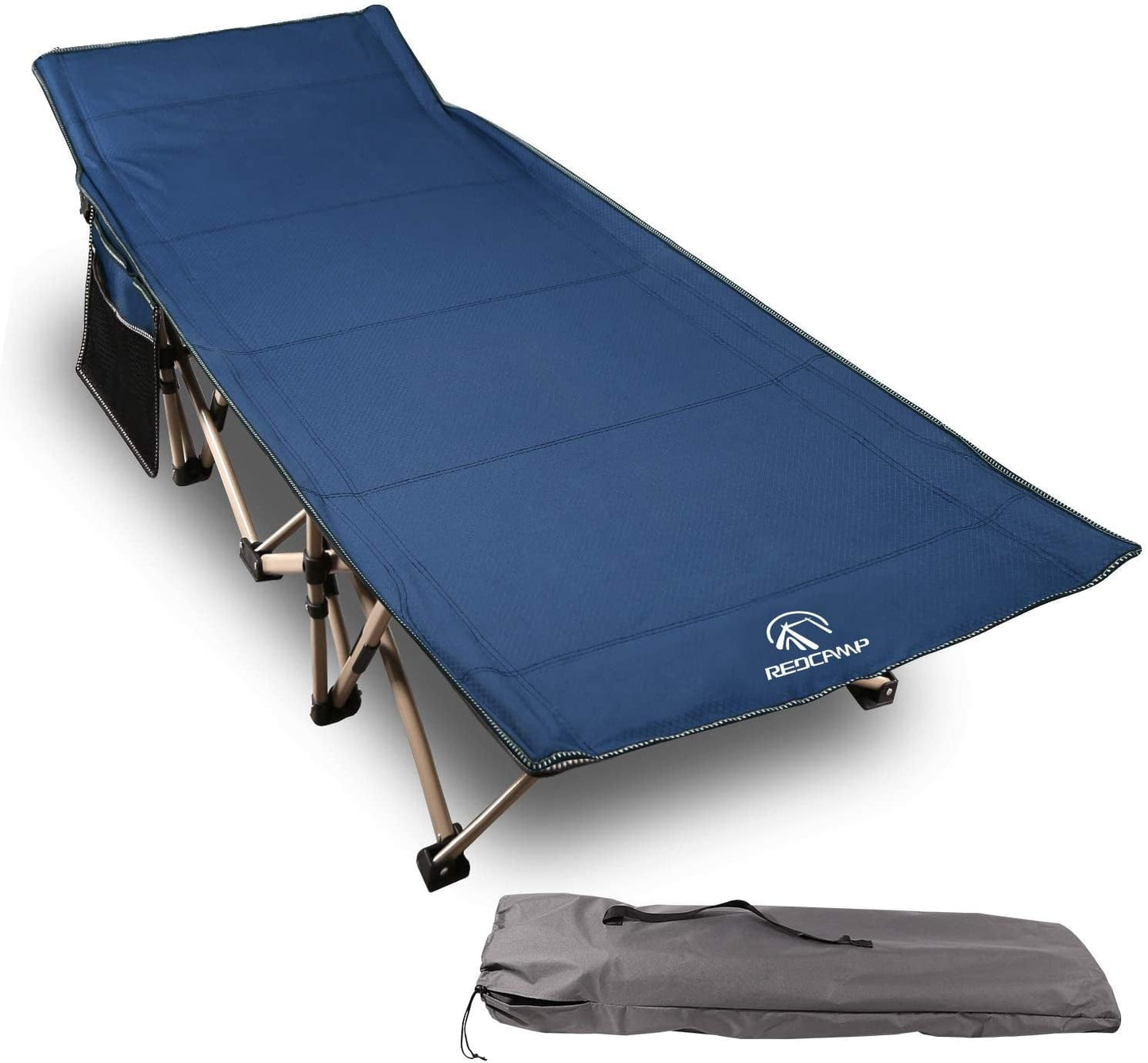 REDCAMP Folding Camping Cot for Adults 500lbs, Heavy Duty Wide Sleeping Cots with Carry Bag Portable for Camp Office Use, Blue 75'x28'