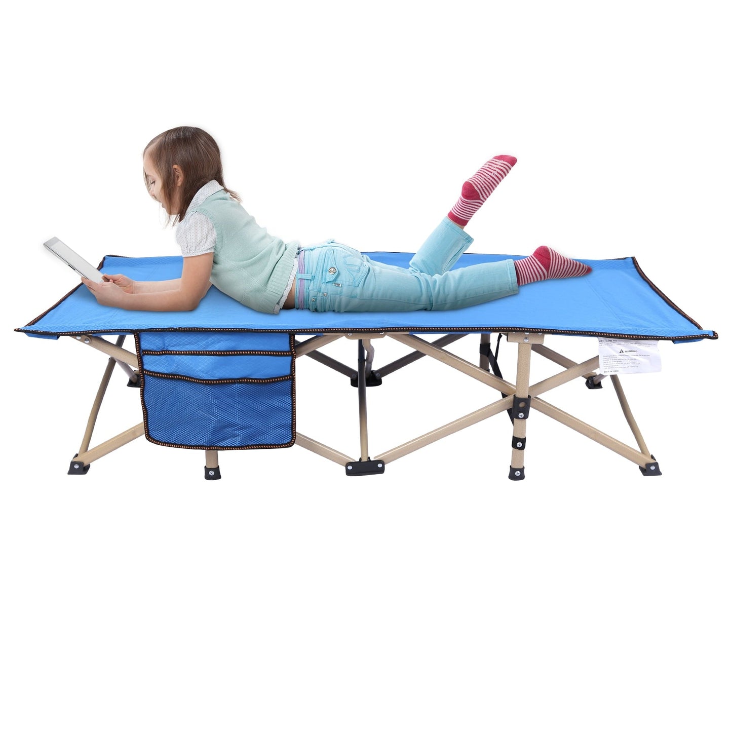 REDCAMP Folding Camping Cot for Kids, Portable Toddler Cot Bed Child Travel Cot, Blue 53'