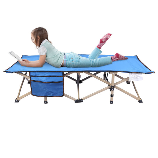 REDCAMP Folding Camping Cot for Kids, Portable Toddler Cot Bed Child Travel Cot, Blue 53'