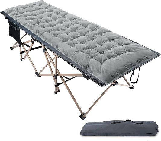 REDCAMP Folding Camping Cots for Adults with Mattress Pad, Soft and Comfortable for Outdoor Indoor Office Sleeping, Grey Oversized Cot + Thick Pad