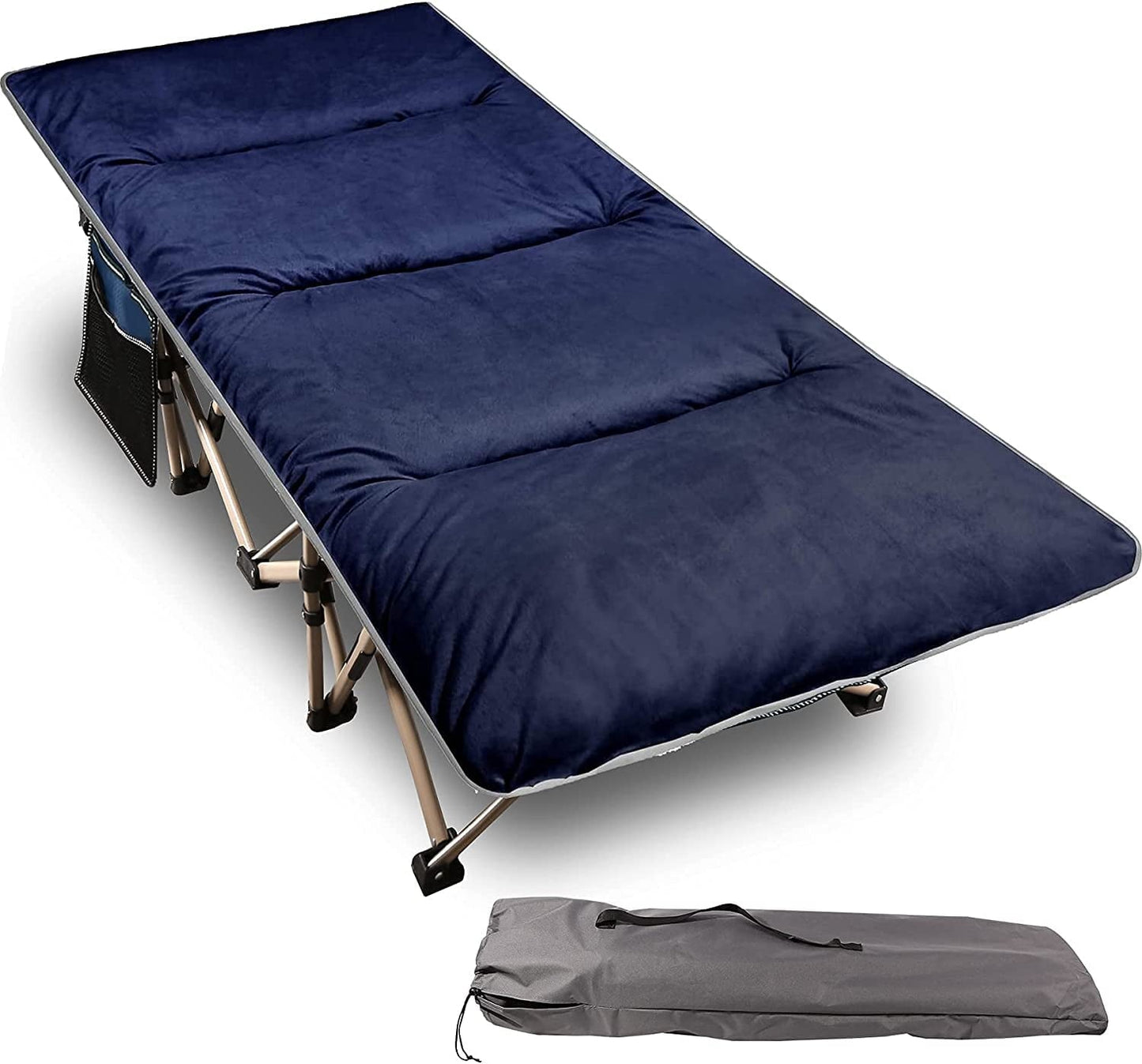 REDCAMP Folding Camping Cots for Adults with Pad, Comfortable for Outdoor Indoor Office Sleeping, Blue Heavy Duty Cot Set
