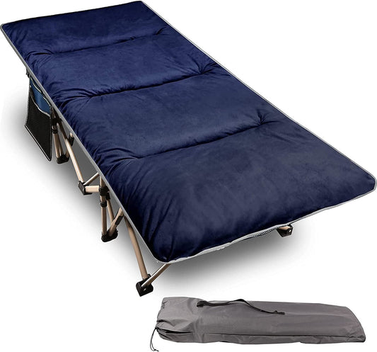 REDCAMP Folding Camping Cots for Adults with Pad, Comfortable for Outdoor Indoor Office Sleeping, Blue Heavy Duty Cot Set