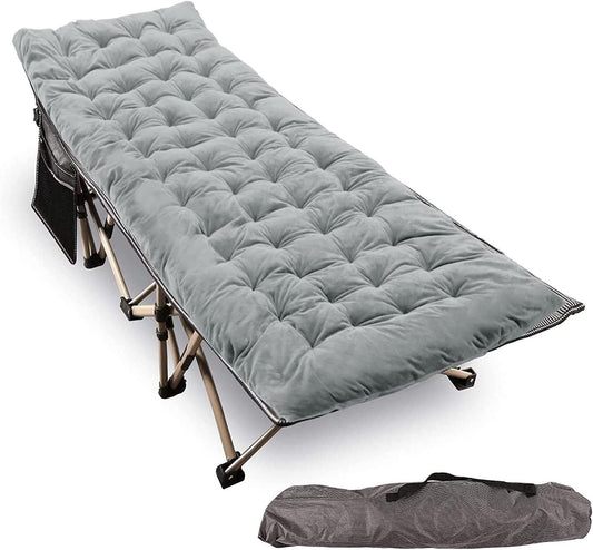 REDCAMP Folding Camping Cots for Adults with Thick Mattress Pad, Heavy Duty Sleeping Cot Bed for Outdoor Indoor Office, Grey Set