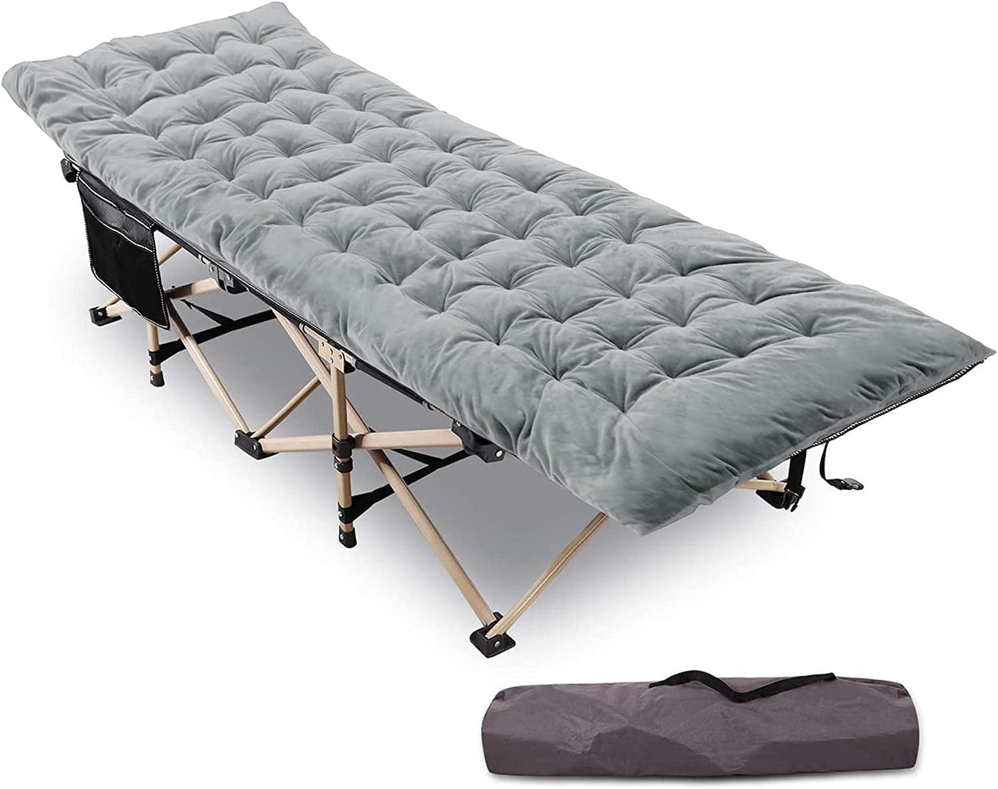 REDCAMP Folding Camping Cots with Mattress Pad for Adults, 28' Heavy Duty Portable Sleeping Cot for Camp Office Use, Grey Set(Cot+ Thick Pad)