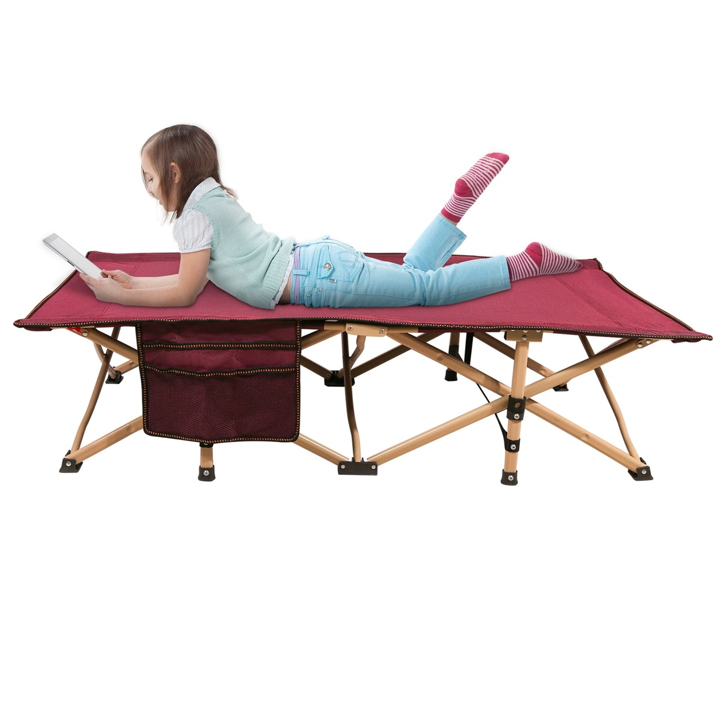 REDCAMP Folding Kids Cot for Sleeping, Toddler Cot Portable Bed Child Travel Cot for Camping, Red 53'