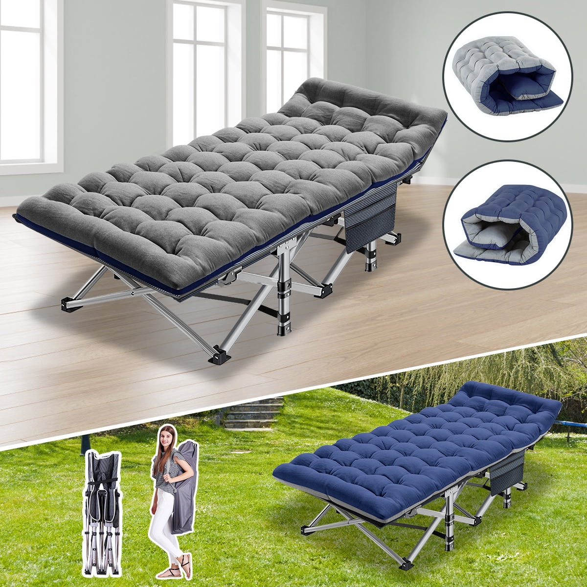 Slsy Folding Camp Cot With Reversible Mattress, Portable Folding Cots with Carry Bag