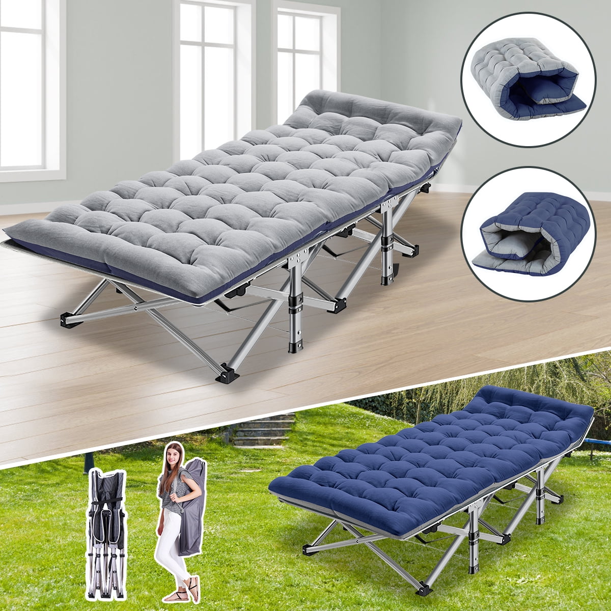 Slsy Folding Camp Cot With Reversible Mattress, Portable Folding Cots with Carry Bag
