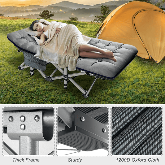 Slsy Folding Camping Cot with 2-Sided Cushion & Carry Bag, Tent Folding Cot for Sleeping