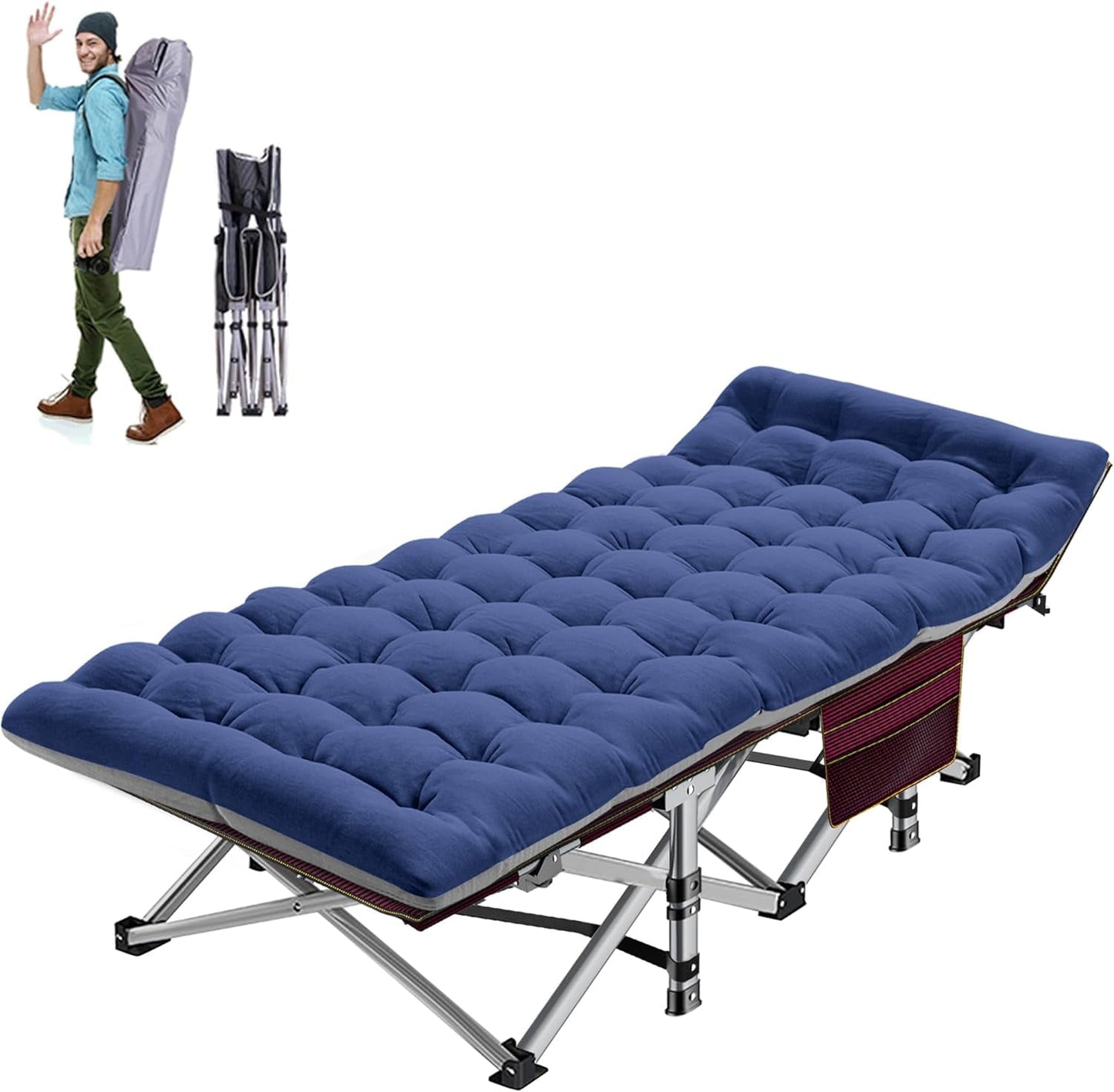 Slsy Folding Camping Cot with 2 Sided Mattress & Carry Bag, Portable Folding Cots for Adults, Heavy Duty Sleeping Cot Bed
