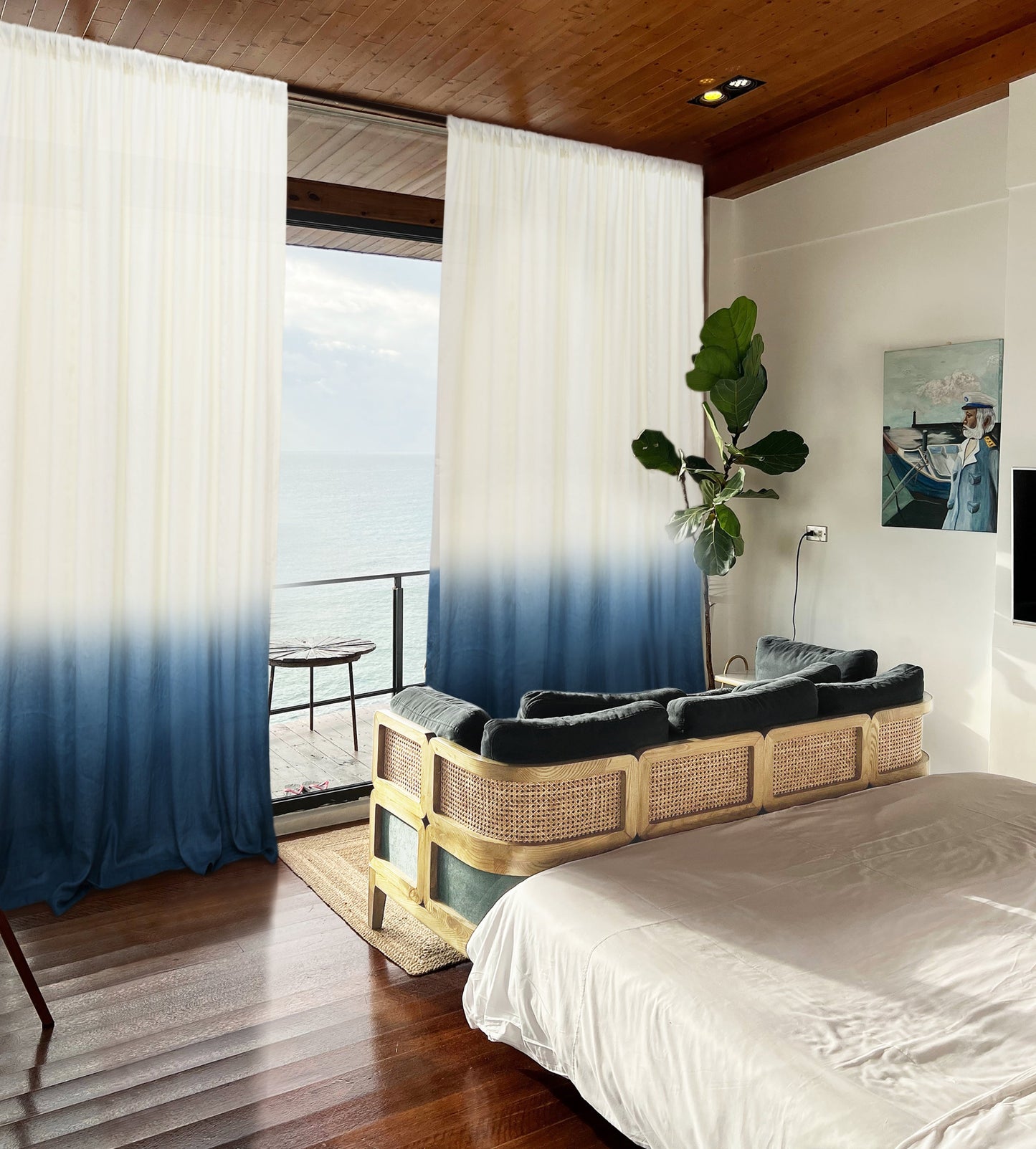 Blue Ombre Linen Curtain