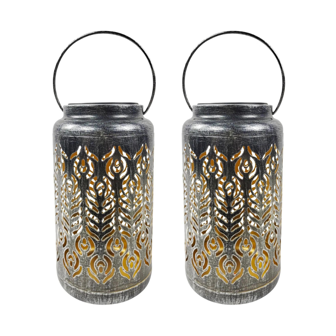 Bliss Outdoors 9" Tall 2-Pack Hanging and Tabletop Decorative Solar LED Lantern w/ Phoenix Feather Design - Senior.com Camping Lights & Lanterns