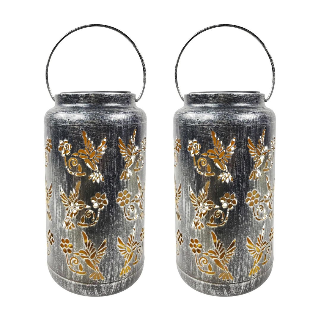 Bliss 9" Tall Decorative Solar LED Lantern Lights 2-Pack - Humming Bird - Senior.com Camping Lights & Lanterns