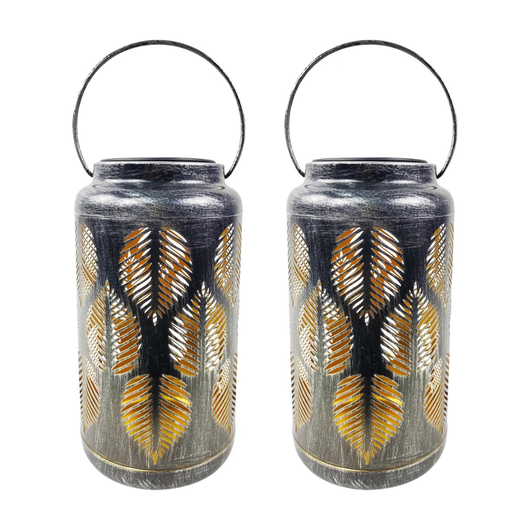 Bliss 9" Tall Decorative Solar LED Lantern Lights 2-Pack - Tropical Leaf - Senior.com Camping Lights & Lanterns