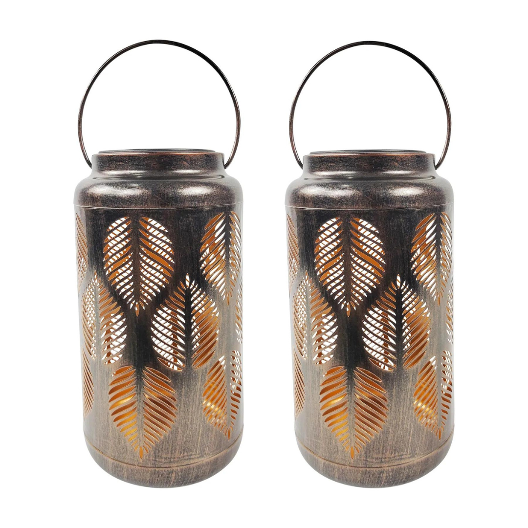 Bliss 9" Tall Decorative Solar LED Lantern Lights 2-Pack - Tropical Leaf - Senior.com Camping Lights & Lanterns