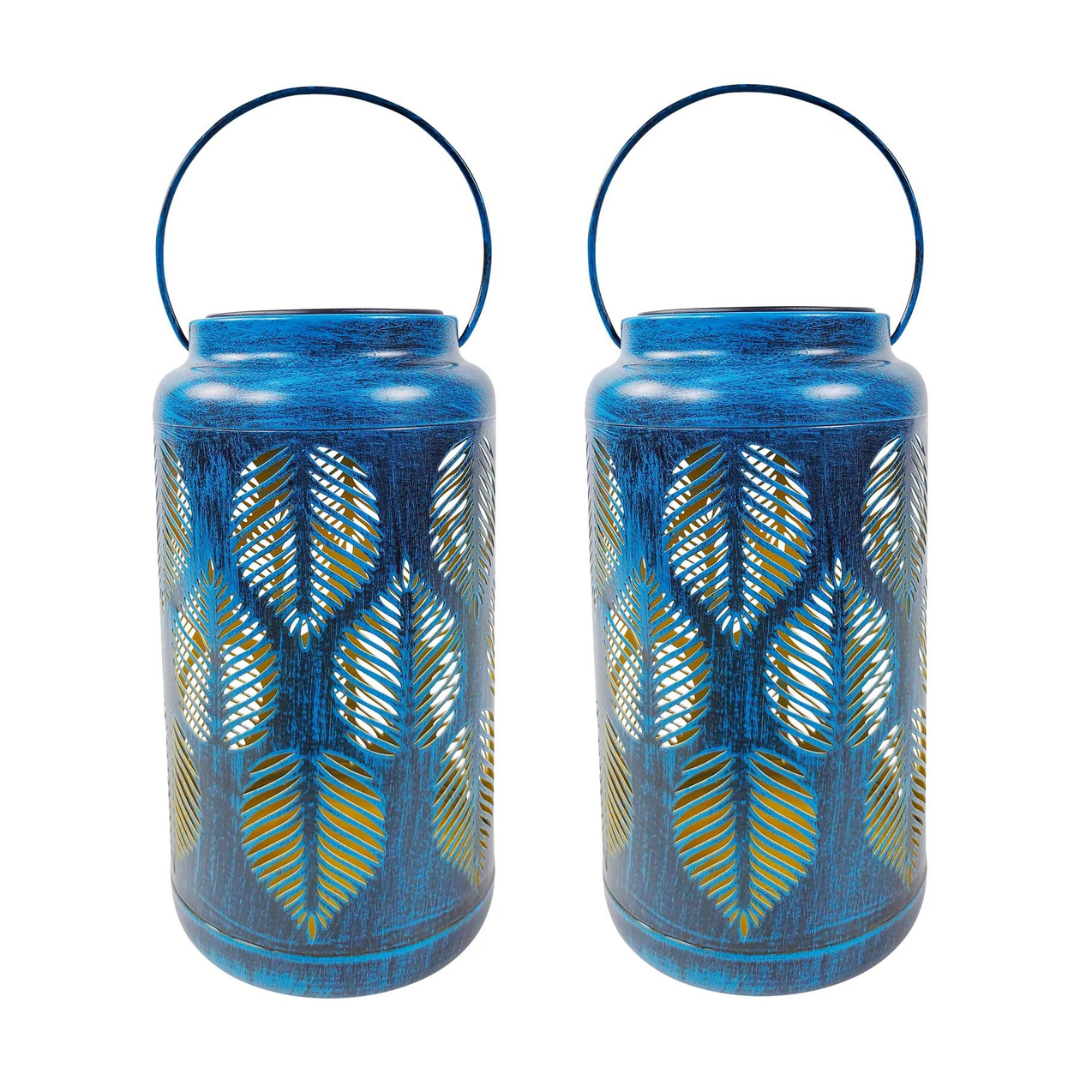 Bliss 9" Tall Decorative Solar LED Lantern Lights 2-Pack - Tropical Leaf - Senior.com Camping Lights & Lanterns