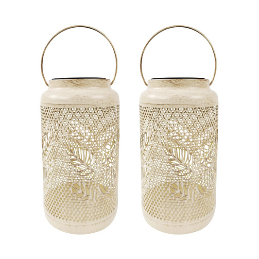 Bliss Outdoors 9" Tall 2-Pack Hanging and Tabletop Decorative Solar LED Lantern w/ Berry Leaf Design - Senior.com Camping Lights & Lanterns