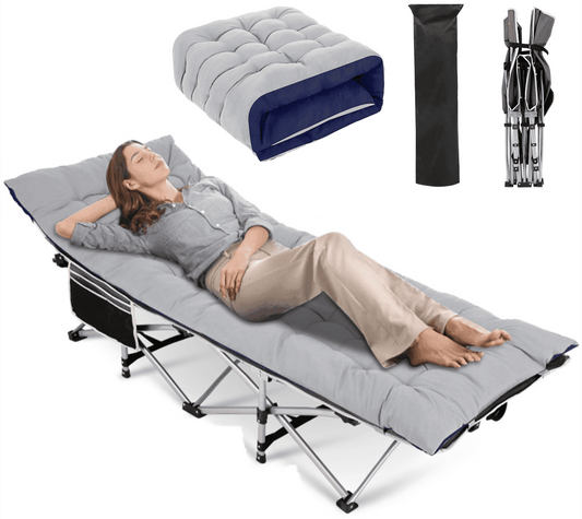 Veeboto Folding Camping Cot Bed, Portable Folding Bed with 3.3 in Mattress & Carry Bag Heavy Duty Outdoor Camping Cot for Adults 900 lbs with Side Pockets