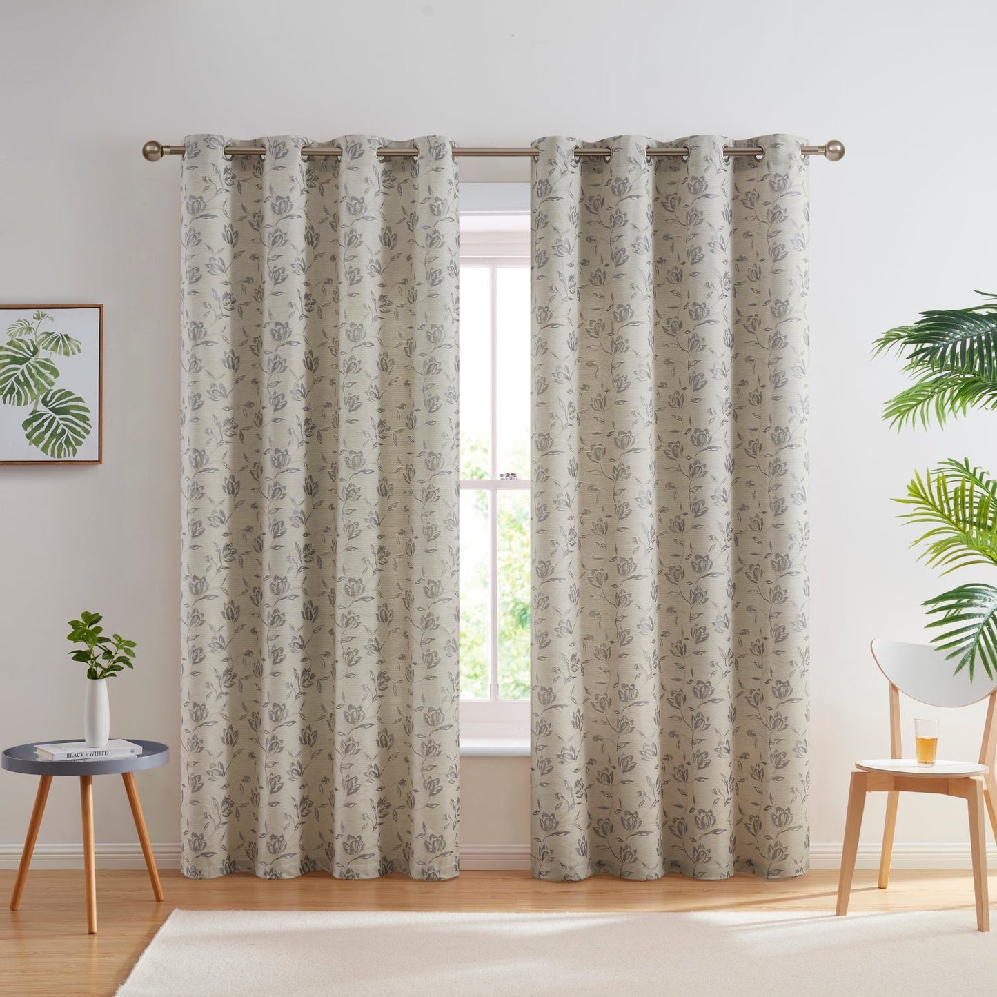 Zoey Burlap Floral Grommet Curtains