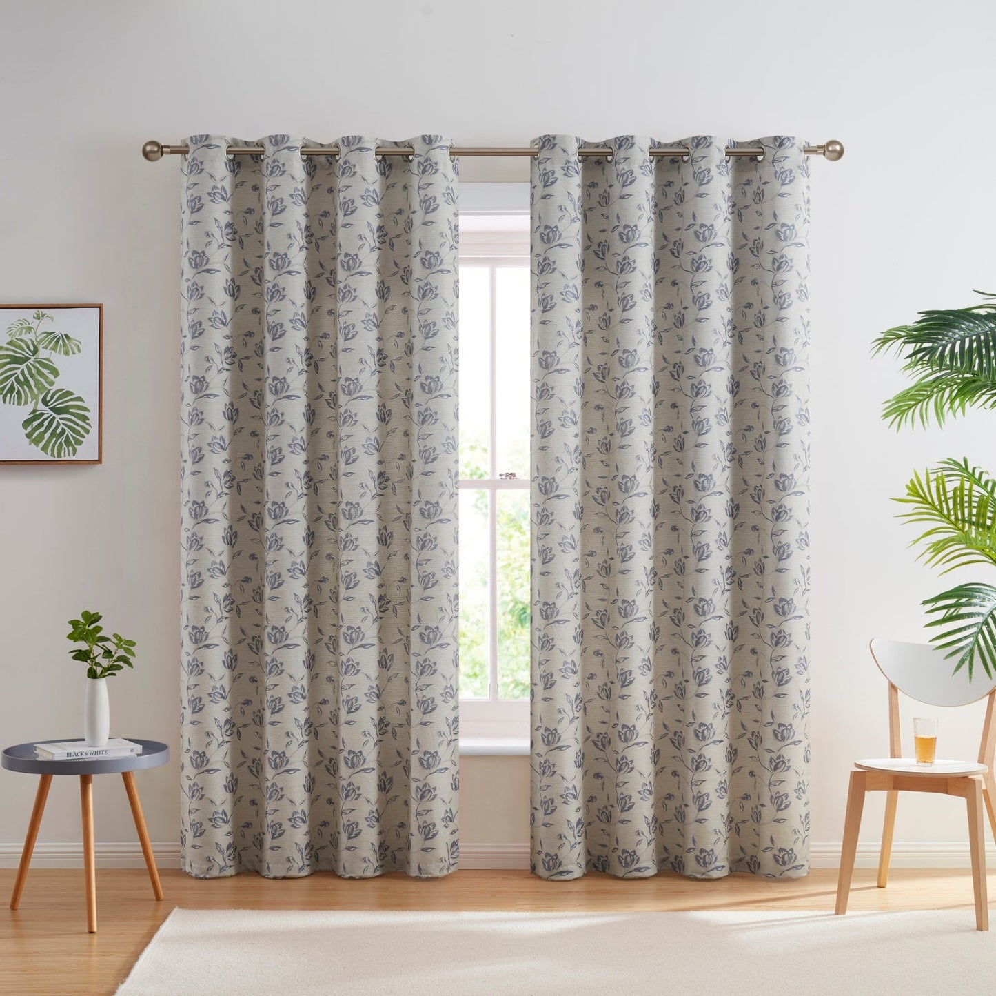 Zoey Burlap Floral Grommet Curtains