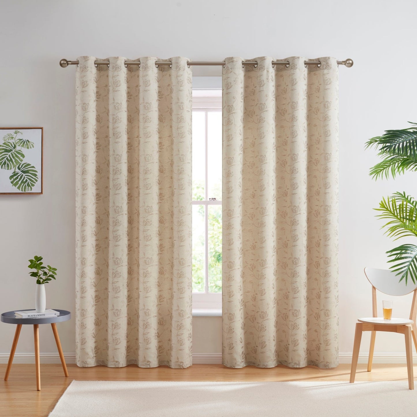 Zoey Burlap Floral Grommet Curtains