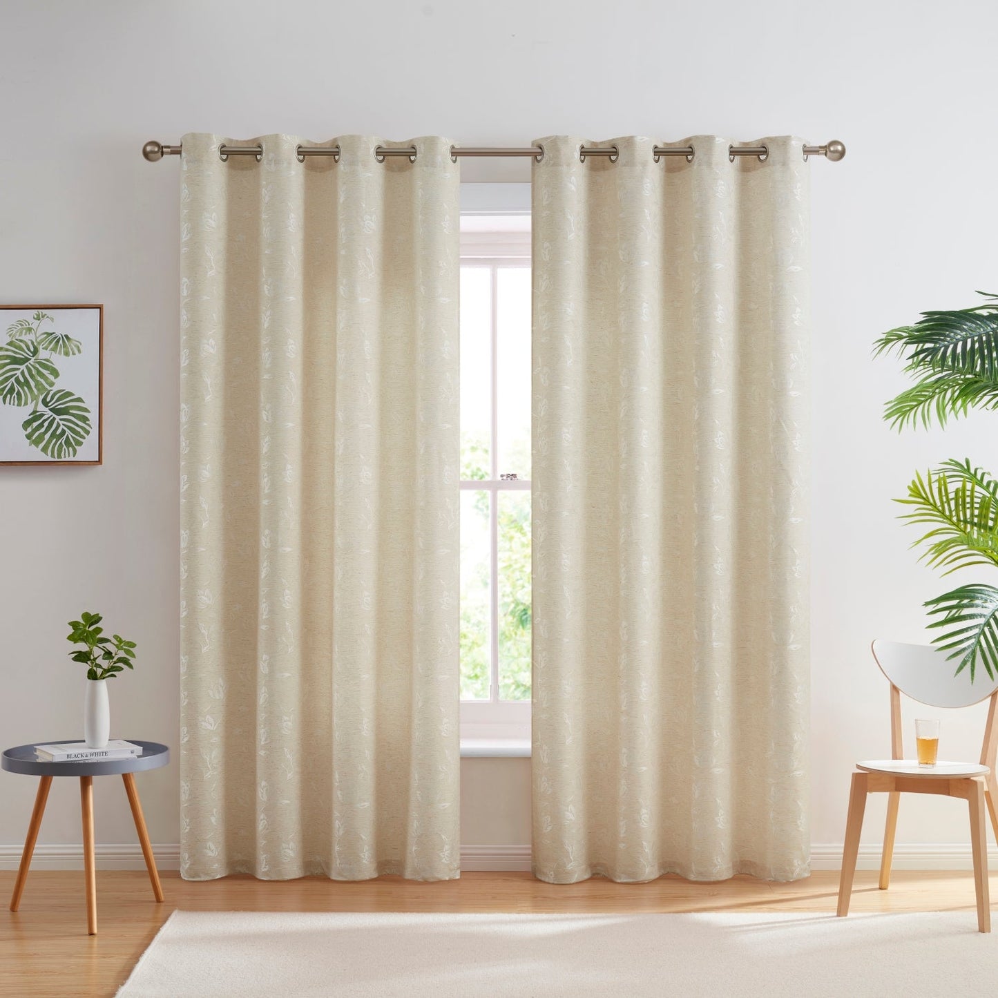 Zoey Burlap Floral Grommet Curtains