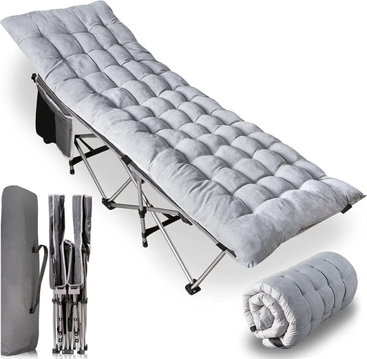 Zone Tech Folding Camping Cot and Cot Pad Set for Outdoor Camping and Travel, Gray