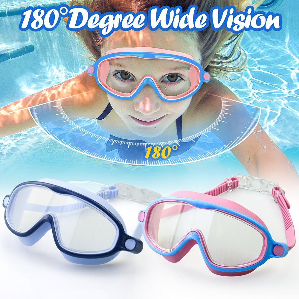 AABV Kids Swim Goggles, Anti-Leak Anti-Fog Wide View Swimming Goggles for Boys Girls Children from 4 to 12 Years Old-Blue