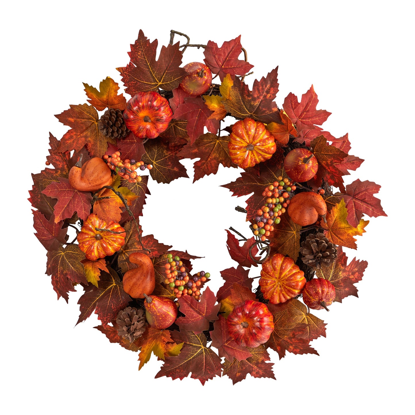 Artificial Fall Wreath 24" Orange Pumpkin Autumn Festive Display
