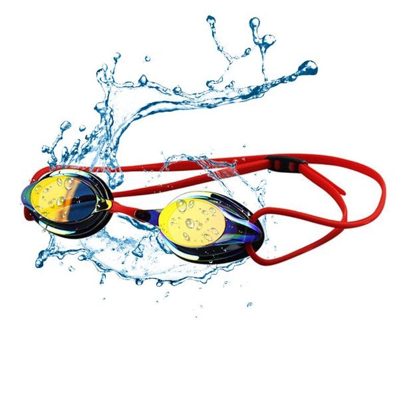 AABV Professional Racing Mirrored Swim Goggle Adjustable Scale Strap Hnearstar Anti-Fog Anti-Uv Silicone Swim Goggles Adult Men Women-Red