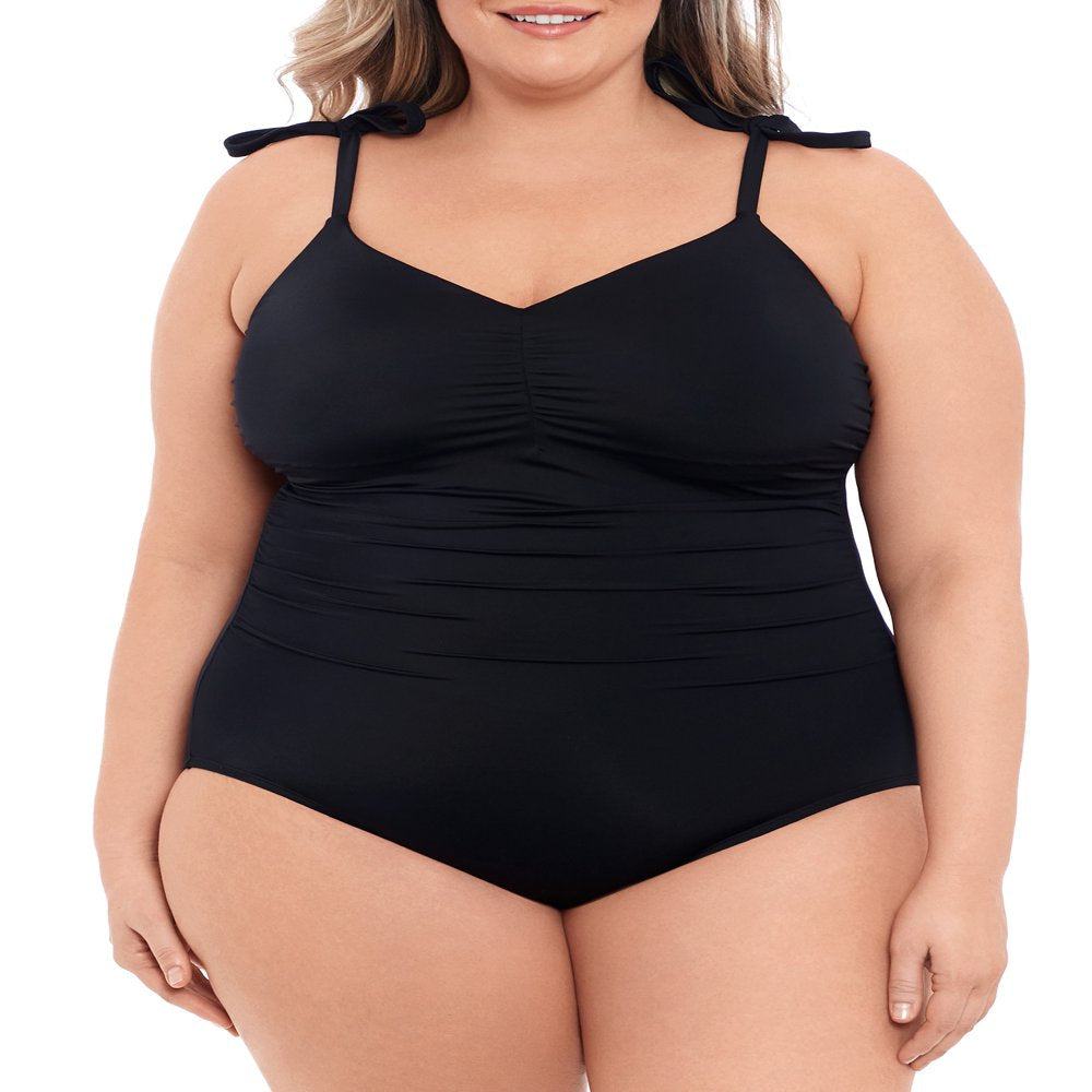 Time and Tru Women’S and plus One Piece Tie Shoulder Swimsuit