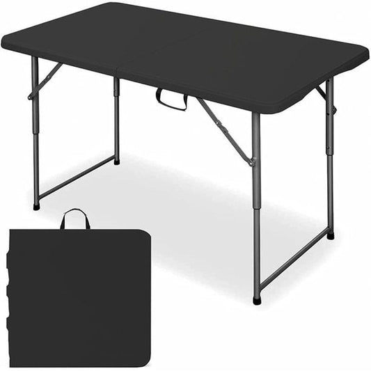AEDILYS 4 Foot Camping and Utility Folding Table Height Adjustable - Black