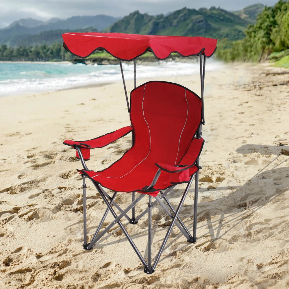 Alpha Camp Folding Canopy Chair Beach Camping Chair with Cup Holder and Storage Bag Suitable for Outdoor Camping Fish, Blue