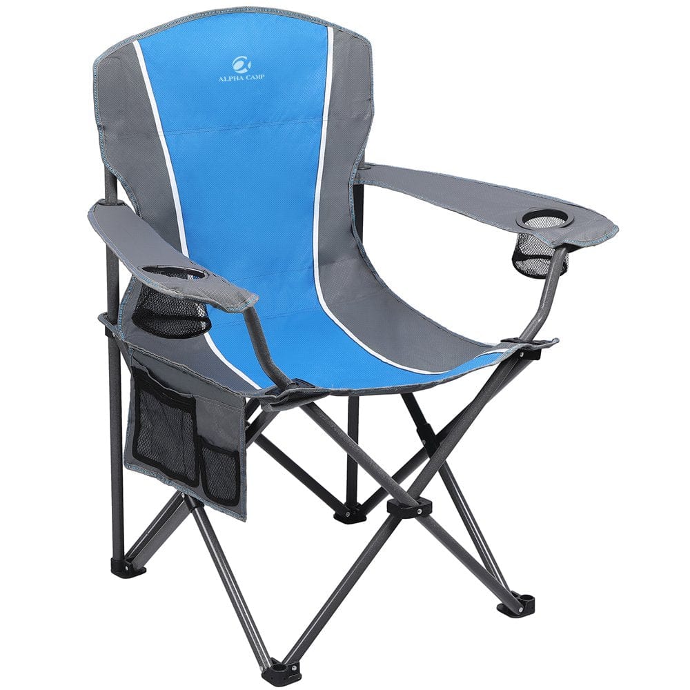 Alpha Camp Camping Chair Oversized Portable Folding Chair Heavy-Duty Steel Frame Padded Lawn Chair with Cup Holder & Storage Bag, Black Grey