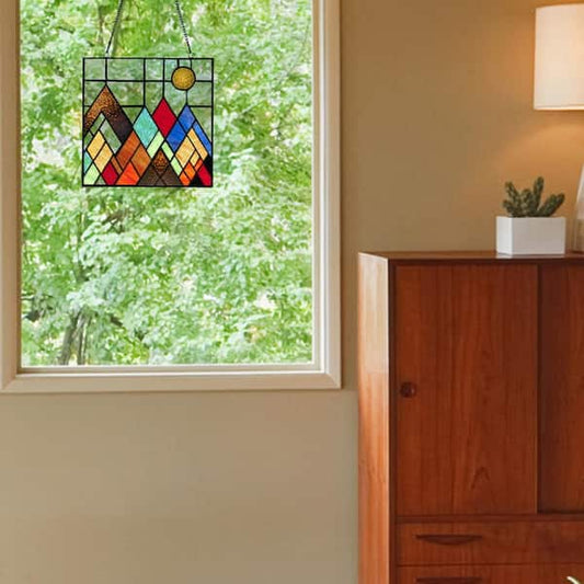 Stained Glass Window Panel "Beyond The Mountain Tops" Home Decor