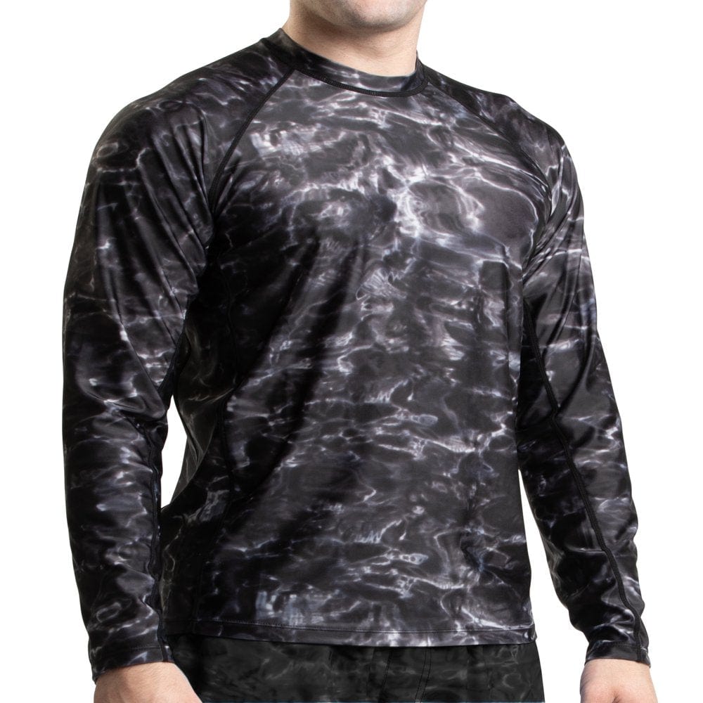 Aqua Design Rash Guard Men: UPF 50+ Long Sleeve Rashguard Swim Shirts for Men: Black Water Size 5X-Large