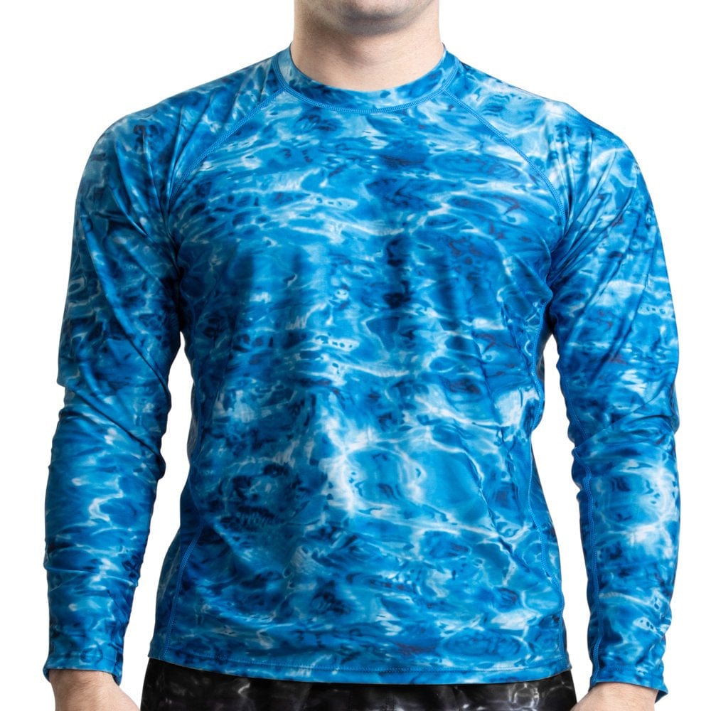 Aqua Design Rash Guard Men: UPF 50+ Long Sleeve Rashguard Swim Shirts for Men: Black Water Size 5X-Large