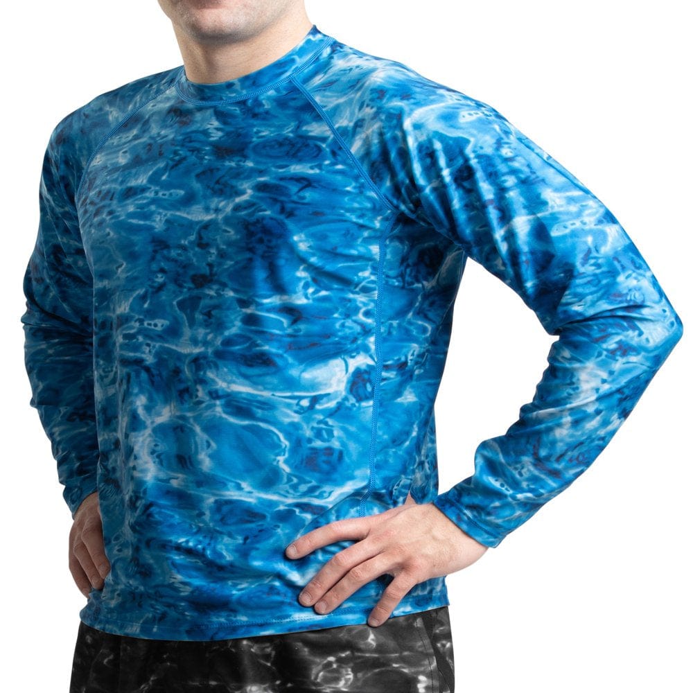 Aqua Design Rash Guard Men: UPF 50+ Long Sleeve Rashguard Swim Shirts for Men: Black Water Size 5X-Large