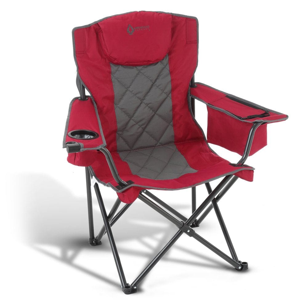 ARROWHEAD OUTDOOR Portable Folding Camping Quad Chair W/ 6-Can Cooler, Cup & Wine Glass Holders, Heavy-Duty Carrying Bag, Padded Armrests, Headrest, Supports up to 450Lbs, Usa-Based Support (Blue)