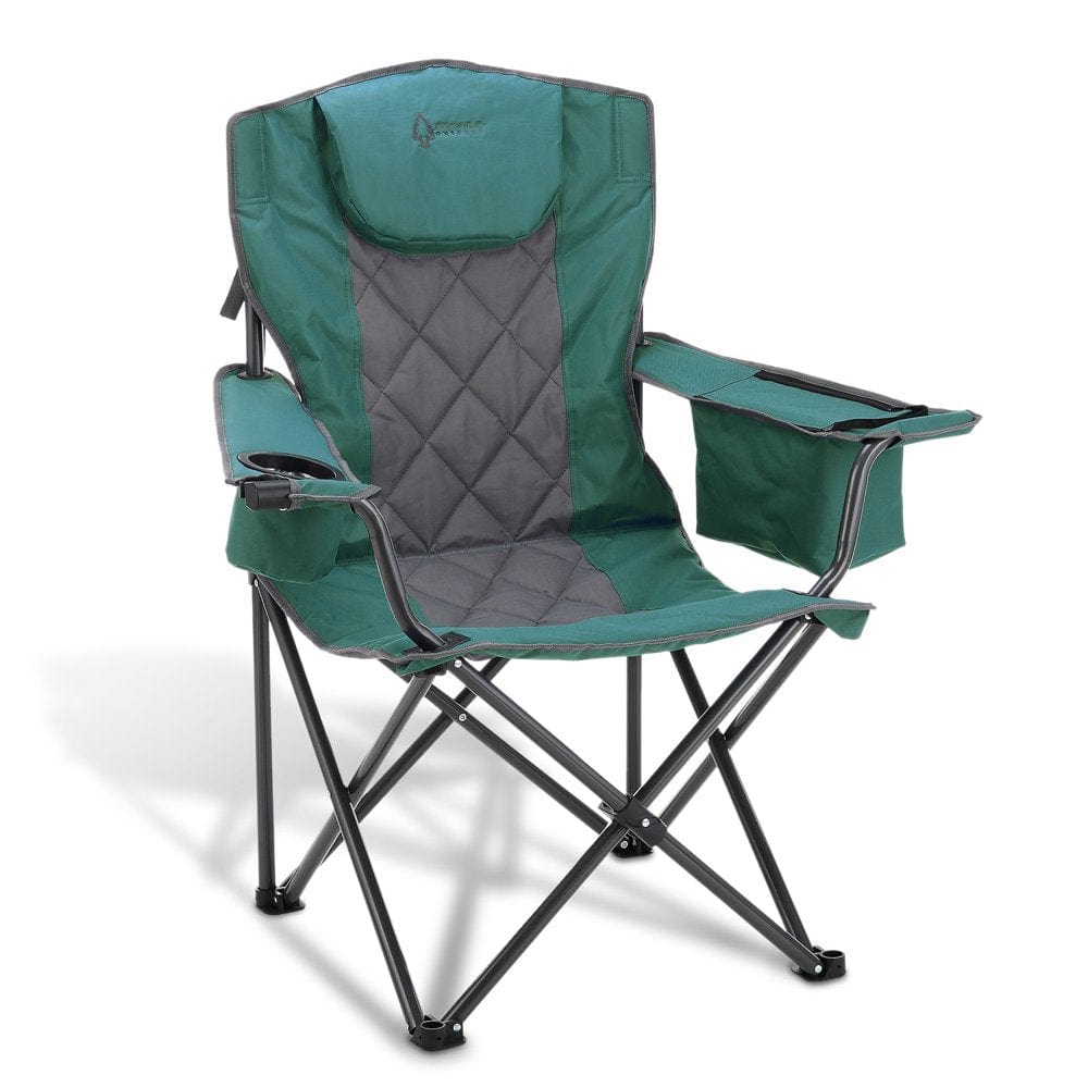 ARROWHEAD OUTDOOR Portable Folding Camping Quad Chair W/ 6-Can Cooler, Cup & Wine Glass Holders, Heavy-Duty Carrying Bag, Padded Armrests, Headrest, Supports up to 450Lbs, Usa-Based Support (Blue)