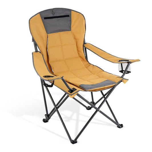 ARROWHEAD OUTDOOR Portable Folding Hybrid 2-In1 Camping Chair, Adjustable Recline, Vent, Padding, Cup Holder, Storage Pouch, Heavy-Duty, Oversize, Supports 300Lbs, Includes Bag, Usa-Based (Tan)