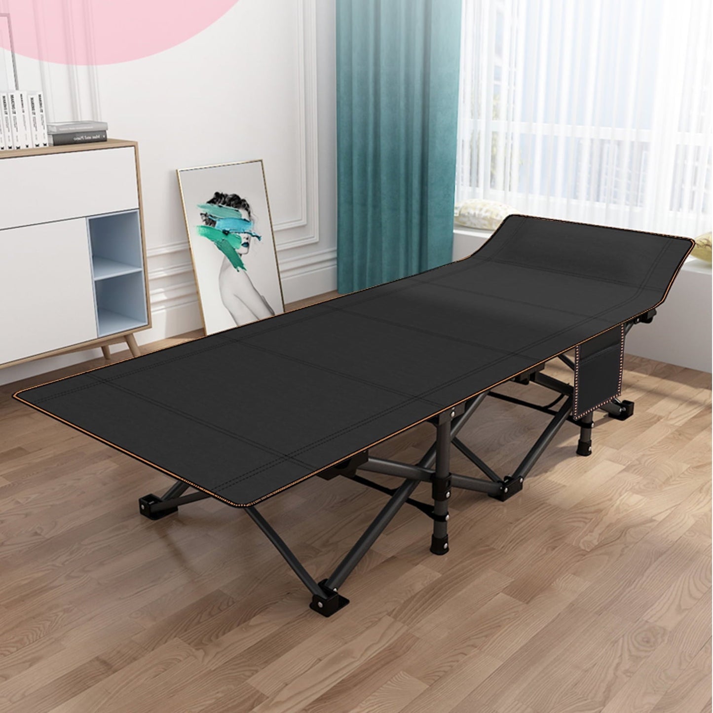 MOPHOTO Folding Camping Cots for Adults, Double Layer 1200D Folding Cots Portable W/Mattress, Heavy Duty Sleeping Bed, 75'x28'