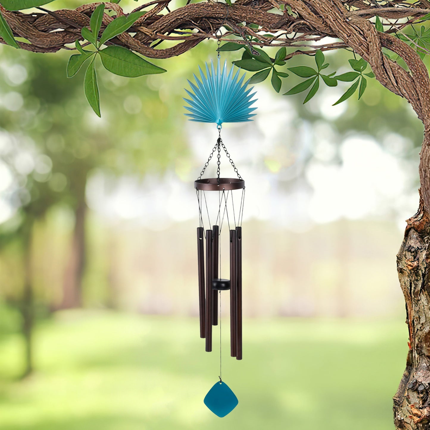 30" Blue Palm Botanical Metal Wind Chime Home Decor