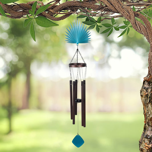 30" Blue Palm Botanical Metal Wind Chime Home Decor