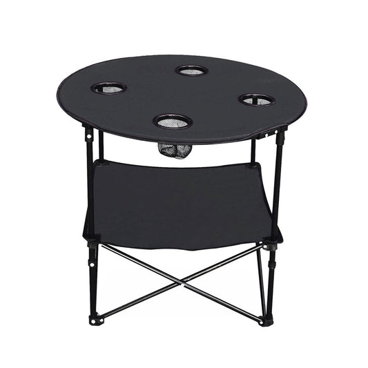 ETNA Folding Camp Table Foldable Beach Table with Cup Holders, 28" - Black