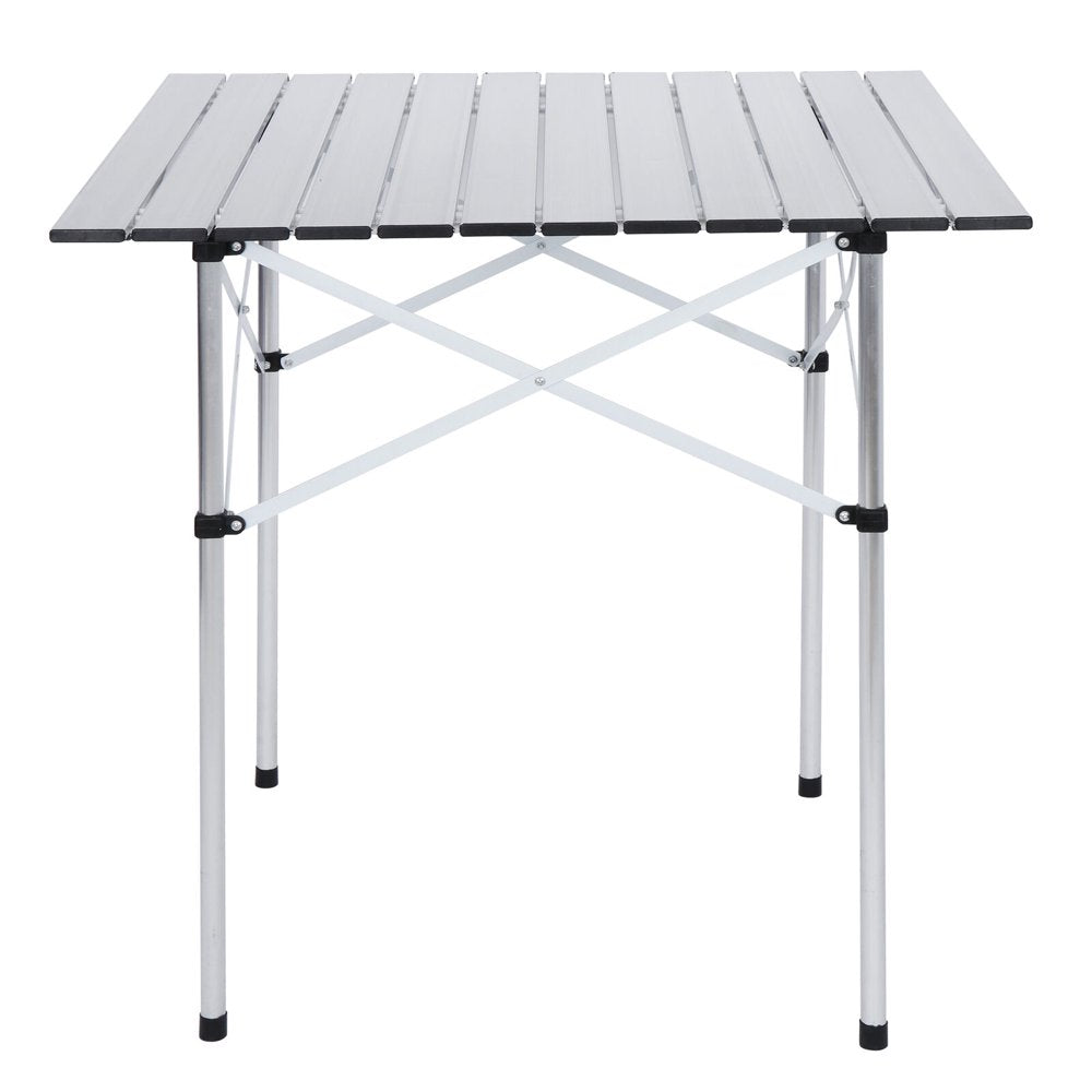 ZENSTYLE Sturdy Folding Camping Table with Aluminum Table Top and Carry Bag for Picnic Camp Portable, Silver
